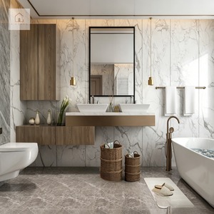 XINGRUO <span class=keywords><strong>Mobile</strong></span> <span class=keywords><strong>Bagno</strong></span> Moderno Sostenibile con Doppio Lavabo, Finitura Noce, Set di Mobili Sospesi di Lusso Personalizzati - Product Image 1