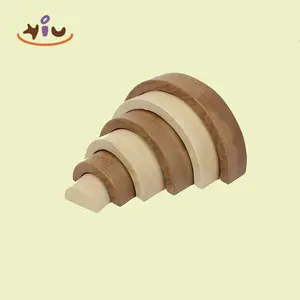 KIU 6pcs Baby Wooden Toys Rainbow Building Blocks bridge Pattern Learning Toys Wooden Rainbow Arched Stacking Toy