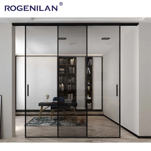 ROGENILAN Porte coulissante en <span class=keywords><strong>verre</strong></span> sans cadre personnalisée couleur café-brun, bureau, cuisine, aluminium, <span class=keywords><strong>intérieur</strong></span>, <span class=keywords><strong>cloison</strong></span> à 4 panneaux, portes coulissantes - Product Image 5