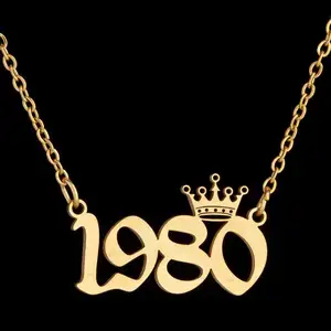 סיטונאי אופנה חדשה מצופה זהב 1980-2019 מספר שרשרת וטבעות נירוסטה שרשראות לגברים נשים