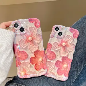 Moda di lusso pittura a olio floreale fiore smartphone custodia di protezione cover per 15promax con catene