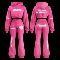 Conjunto Deportivo de 2 Piezas para Mujer, Estilo Hip Hop, con Capucha, Manga Larga, Corte Ajustado, Estampado con Personajes, Ecológico