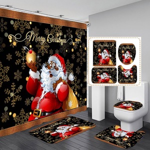 <b>Black</b> Santa Holding Ornament Polyester Shower Curtain Bathroom Curtain Digital Print Waterproof Custom Print Wholesale Modern - Product Image 1