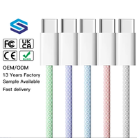 Câble USB-C vers USB-C tressé en nylon 60W, charge rapide 3A/5A, câbles de données nickelés pour téléphone 15/16, compatible avec les ordinateurs iOS