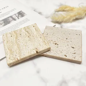 Hot seller Marble Stone Coasters For Drinks Marble Coaster Natural Cream Travertine Stone Drink Coaster
