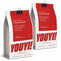 Sachet de café à fond plat certifié GRS imprimé sur mesure avec clip de fermeture, pochette à café spécialisée, design typographique audacieux, 250g 500g