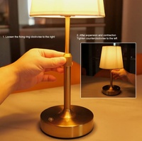 Lampe de table sans fil rechargeable en or, lampe de nuit en tissu, hauteur réglable, lampe de chevet d'hôtel, décoration d'intérieur, éclairage de table