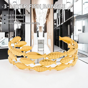 Bracelet de mode pour femme style minimaliste, 3 couches, petit poisson ajouré, étanche, en acier inoxydable, design élégant 3D - Product Image 2