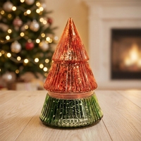 Vases à bougies de Noël en verre côtelé en forme d'arbre de Noël, personnalisés et de luxe, vides, avec couvercle en verre, vente en gros