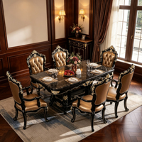 Luxuriöses Europäisches Geschnitztes Massivholz-Esszimmer-Set Schwarzer Marmor-Esstisch mit Stühlen für Villa, Zuhause, Hotel Großhandel