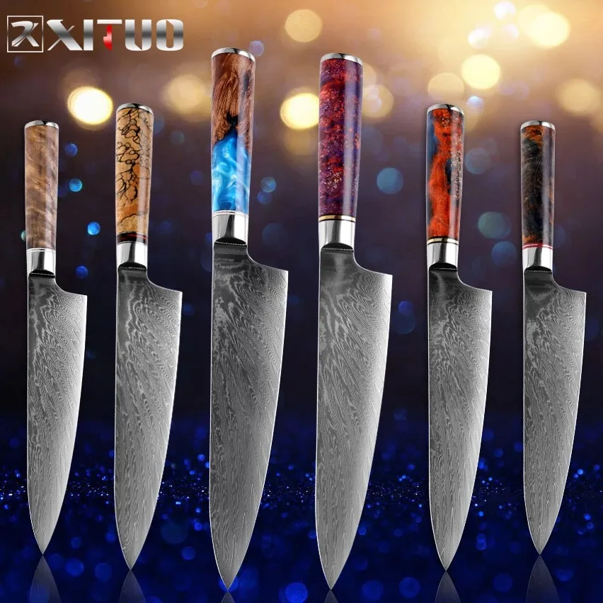 Chef Knife Damascus VG10 Japanese Kitchen Knife Stable Solidified Wood Handle Professional Slicing Cleaver Sushi Fish Santoku CN