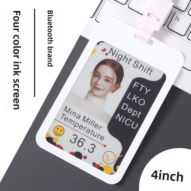 Picksmart High Quality 4 Inch HD BLE Photo Digital Tag 4 Colors Smart Display White Employee Badge with Holder Accessory