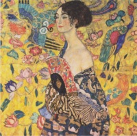 Klimt's Woman avec éventail 100x100 cm Peinture à l'huile classique sur toile pour décor de salon européen