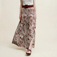 Jupe longue fendue vintage à imprimé floral taille naturelle pour femme, idéale pour les vacances décontractées, supporte la personnalisation OEM/ODM du motif