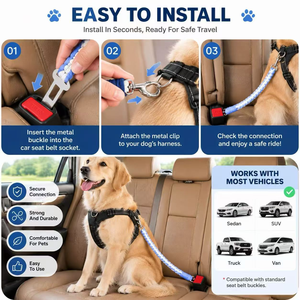 Cintura di Sicurezza per Cani da Auto, Guinzaglio in Cotone Intrecciato a Mano, Resistente Cintura di Sicurezza per Cani per Viaggi in Auto - Product Image 3