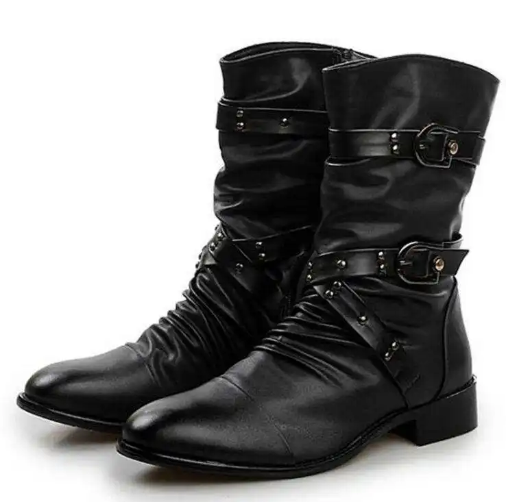 boots men's 2019 new leather boots British Korean high-top pointed British 2023 men's boots wholesale