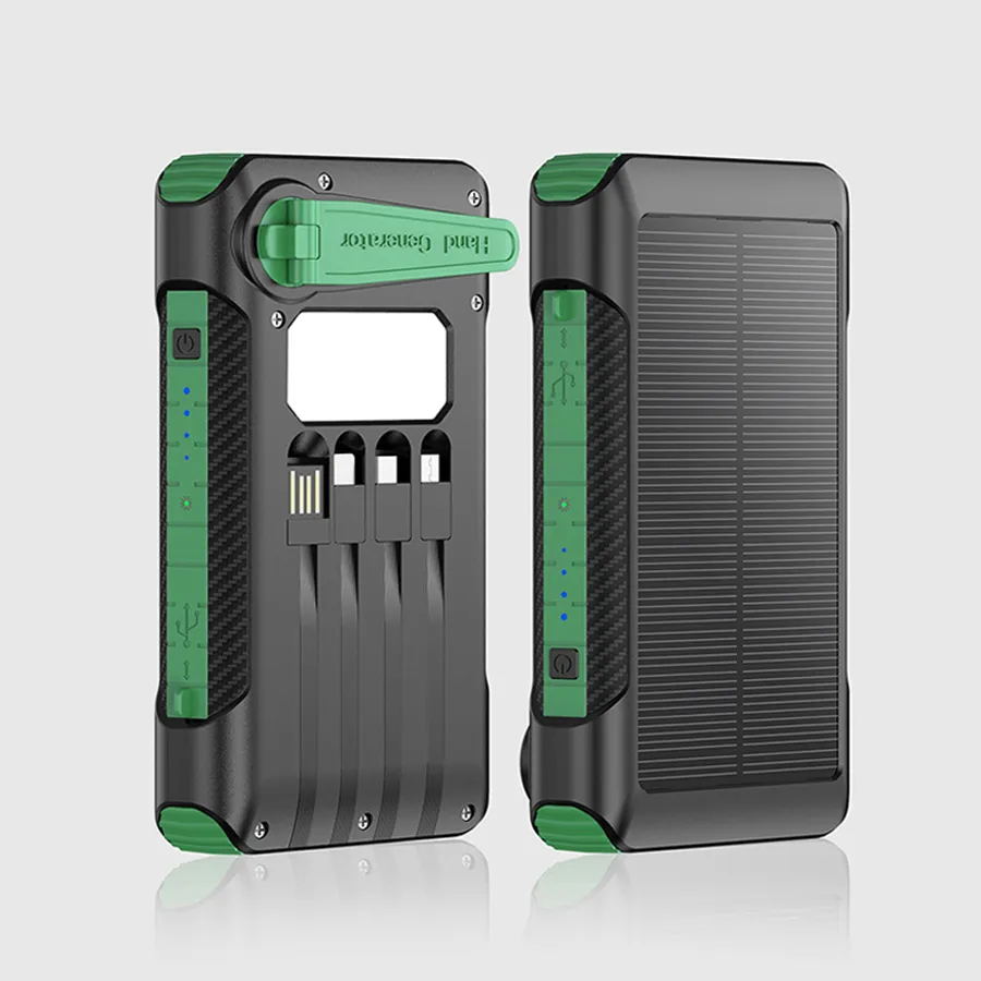 10000 mAh caricabatteria a mano solare con filo di telefono cellulare USB esterno di emergenza Mobile veloce ricarica Power Bank con torcia