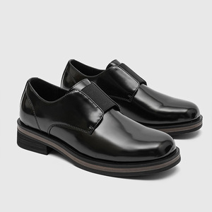 Chaussures habillées décontractées en cuir verni pour hommes, noires, à bout carré, sans lacets, design haut de gamme - Product Image 1