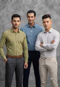 Chemises en twill de coton pour hommes avec un motif géométrique fin, en bleu olive et beige, manches longues, vêtements décontractés à la mode - Product Image 4