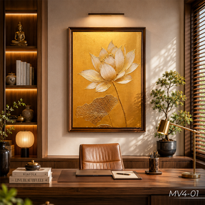 Premium Gold Leaf Lotus Flower Wall Art Handmade Interior Decoration <b>Framed</b> <b>Canvas</b> Painting Vietnam OEM ODM Service Model MV4-01 - Product Image 6