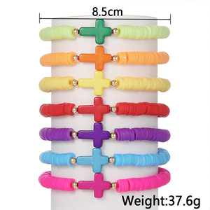 Cross Bracelet <b>Set</b> Colorful Polymer <b>Clay</b> Acrylic 7 Piece Unisex Jewelry Bohemian Style Geometric Shape Yiwu Origin - Product Image 4