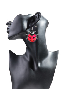 Barato divertido creativo dibujos animados insecto <span class=keywords><strong>Coccinella</strong></span> <span class=keywords><strong>Septempunctata</strong></span> brillo color siete estrellas mariquita acrílico impreso pendientes colgantes - Product Image 6