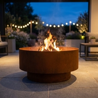 Brasero moderne rustique en acier Corten, grande cheminée ronde d'extérieur pour terrasse, usage commercial et résidentiel