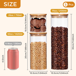 Wholesale Assorted Airtight Glass Jar Kitchen Glass Jar <b>Container</b> With <b>Bamboo</b> Lid for Storage Custom Cylinder Sealed Air Tight - Product Image 3