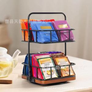 Wooden <b>rotating</b> double-layer tea bag organizer with handle, suitable for office <b>desks</b>, storing tea bags, coffee capsules, and - Product Image 4
