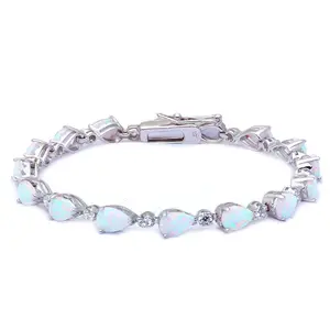 Großhandel 925 Sterling Silber Schmuck Pflastern Weiß CZ Oval Cut Weiß Feuer Opal Armband