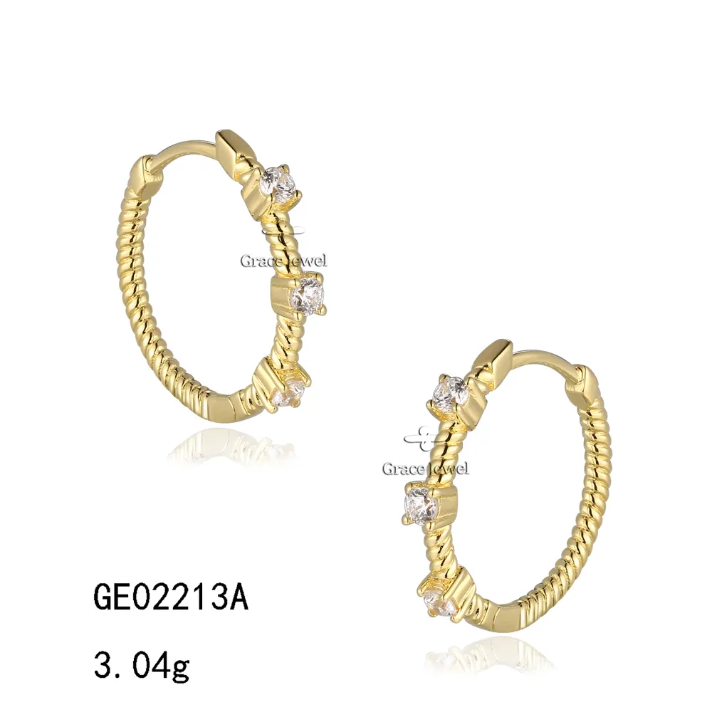 Grace Rope Style Huggies 925 Sterling Silver Cubic Zirconia 14K Gold Plated Small Mini Hoop Earrings