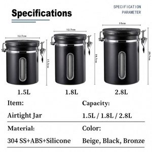 Pot à café hermétique en acier inoxydable 304 de qualité alimentaire, 1,5 L, avec fenêtre de visualisation, logo personnalisé, récipient de stockage de grains de café pour le bureau - Product Image 3