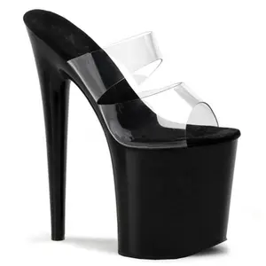 Sandal hak tinggi transparan, sandal hak tinggi Super seksi, dasar kristal, anti air, atas meja, sandal hak dua potong, 8 inci-20cm