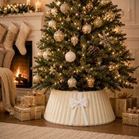 Collier de sapin de Noël rustique de luxe en fausse fourrure pelucheuse avec nœud, jupe de sapin douce style bohème, décoration de Noël