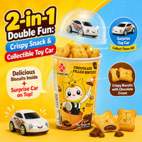 Vente en gros directe usine : Gobelet à biscuits fantaisie 40g avec véhicule à rétrofriction intégré et biscuits fourrés au chocolat