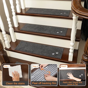 Machine Washable <b>Stair</b> <b>Treads</b> 100% Polyester Embroidered Dog Paw Print <b>Non</b>‑Slip <b>Stair</b> Mats for Wooden Steps - Product Image 5