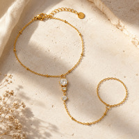 Yuhui Bracelet en acier inoxydable transfrontalier, style luxe léger et haut de gamme, avec zircon incrusté, chaîne de poignet et bague tout-en-un