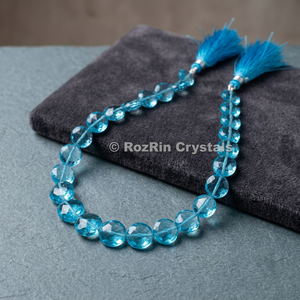 Collier de perles de cristal bleues à facettes RozRin, faites à la main, rondes, géométrie Feng Shui, décoration d'intérieur - Product Image 3