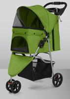 Poussette pliable 3 roues confortable en tissu vert avec fermeture éclair pour animaux de compagnie (chats, chiens) – Offre spéciale Amazon