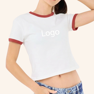 T-shirt bébé personnalisé couleur rouge col rond de haute qualité 40s avec bordure contrastante - Product Image 4