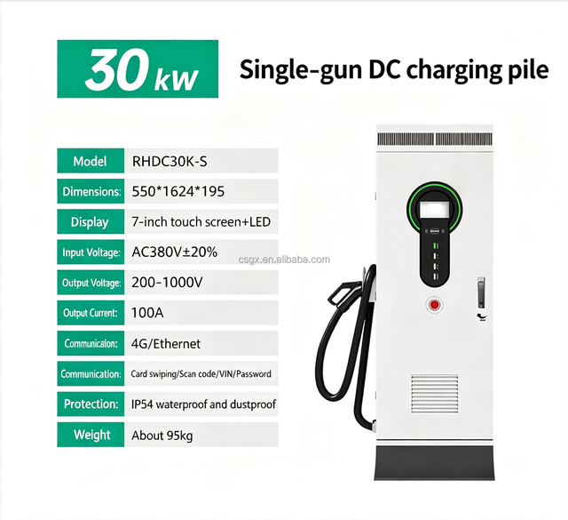 Factory EV Battery Electric DC Fast Charger 30kW Car Charging Pile with GB/T 20234.2-2015 Interface and AC380V Input