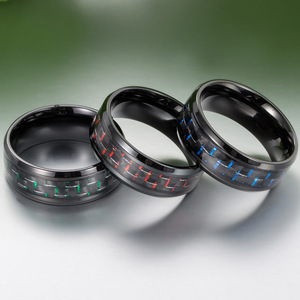 Anillo de Fibra de Carbono y Acero de Titanio, Rojo, Verde, Azul, Unisex, Joyería de Uso Diario, Diseño Geométrico, K-R163 - Product Image 2