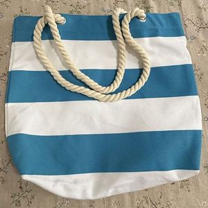 Sac fourre-tout en coton rayé écologique en gros, réutilisable, recyclé, pour les courses, avec poignées en corde - Product Image 3