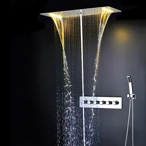 Doccia termostatica a LED da incasso a soffitto da 380*700mm set doccia a pioggia a cascata a cascata colonna d'acqua bagno doccia in acciaio