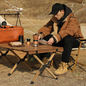 Mesa de Camping Plegable de Madera de Haya 120x60x43cm, Portátil para Viajes y Barbacoa, Color Madera Natural - Product Image 1