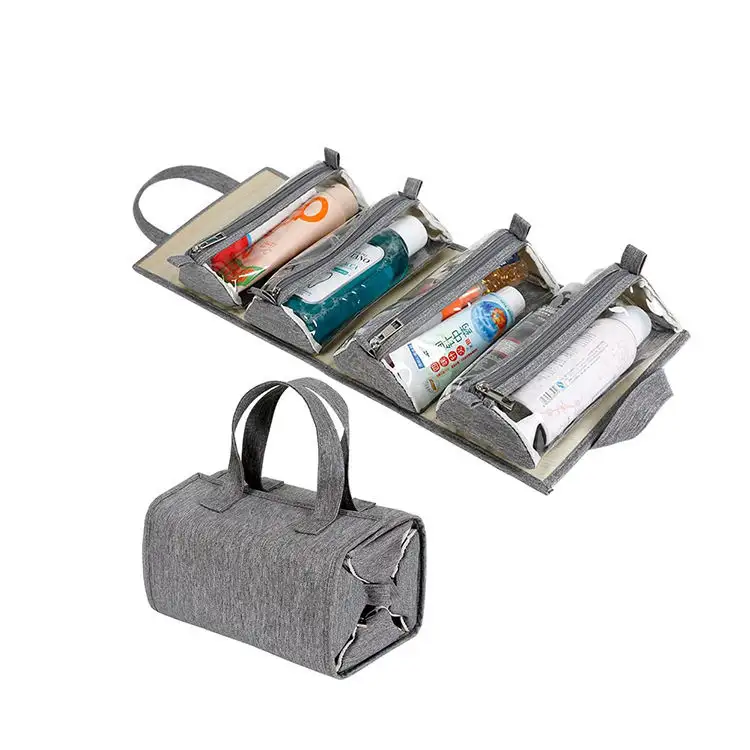 Y1 borsa per il trucco arrotolabile da 248/Kit da toilette/Organizer da viaggio da donna-4 borse rimovibili-organizzare il trucco