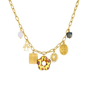Fashion Retro Acrylic Leopard Print Flower Gold Plated Pendant Necklace Gift Jewelry - Product Image 5