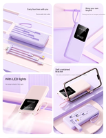 Batterie externe ultra-fine 10000 mAh, station de charge rapide 10 W avec câbles intégrés pour iPhone, lumière LED, chargeur portable