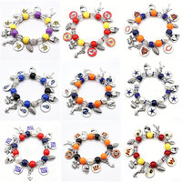 Gelang Mutiara Unisex Berbahan Paduan Seng dengan Logo Kustom, Desain Baru Terlaris, Manik-Manik Elastis,  Perhiasan Penyemangat Tim Sepak Bola, Hipoalergenik