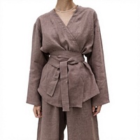 Robe kimono en lin vert menthe pour femme, manches larges, courte, avec ceinture, légère, pour la détente et les vacances